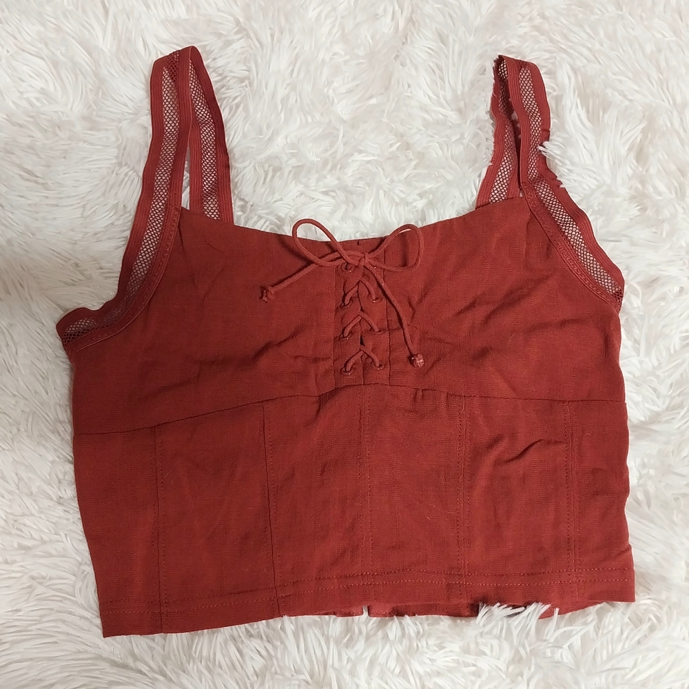 Rust Lace-Up Crop Top Xs Free People Cottagecore